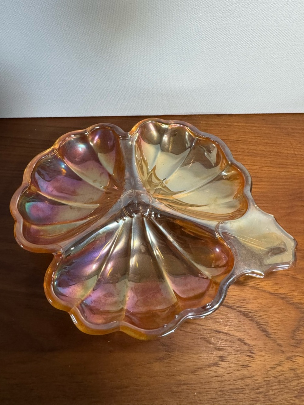 Iridescent Jeanette Lusterware Carnival Glass Divided Serving Dish